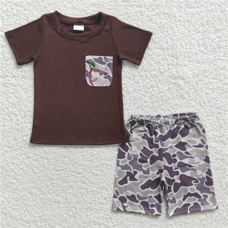 BSSO0204  Boys Duck Camouflage Brown Short Sleeve Shorts Set
