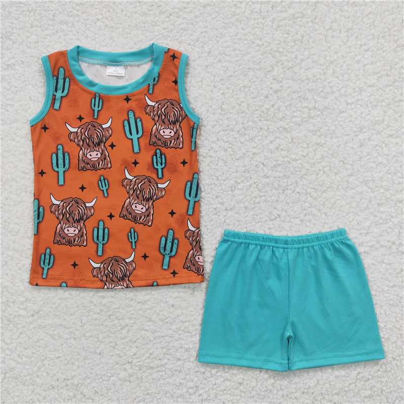 BSSO0211  Boys' Alpine Cactus Sleeveless Shorts Set