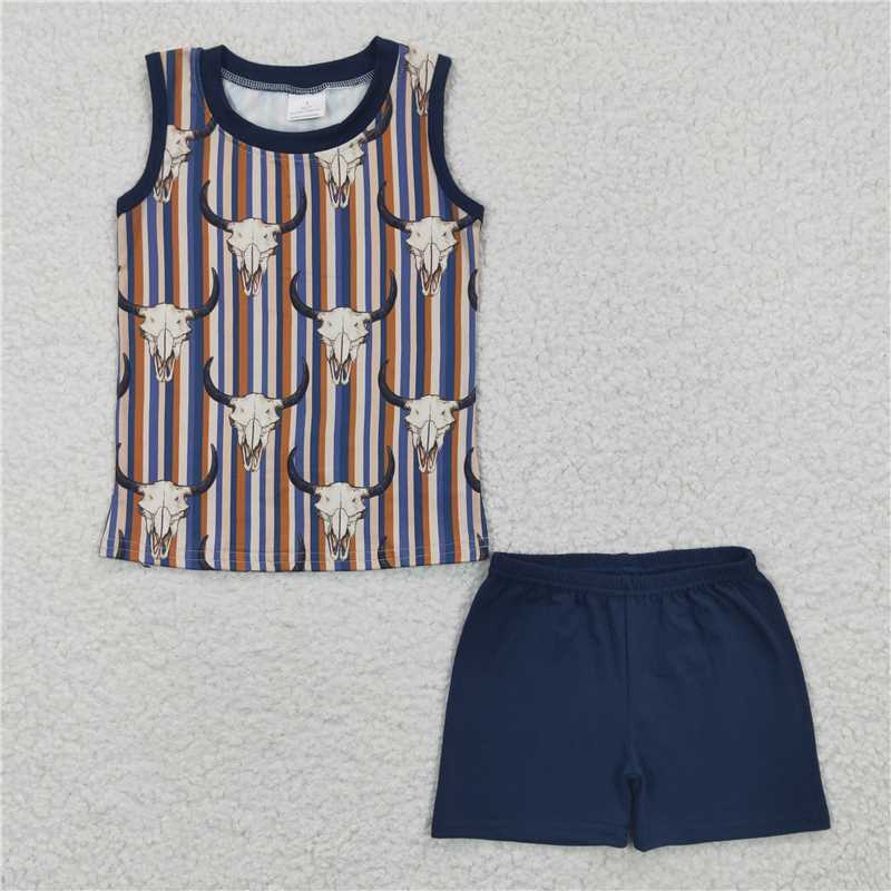 BSSO0217  Boys Bullhead Blue Stripe Sleeveless Shorts Set