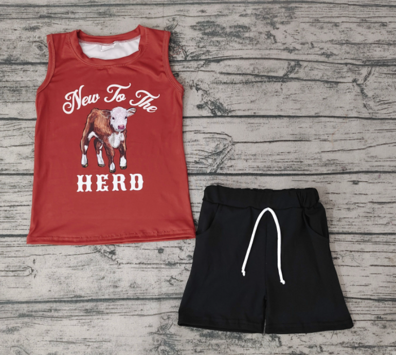 BSSO0222  Boys Brown Sleeveless Shorts Set