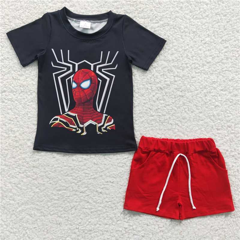 BSSO0226  Boys Black Short Sleeve Shorts Set