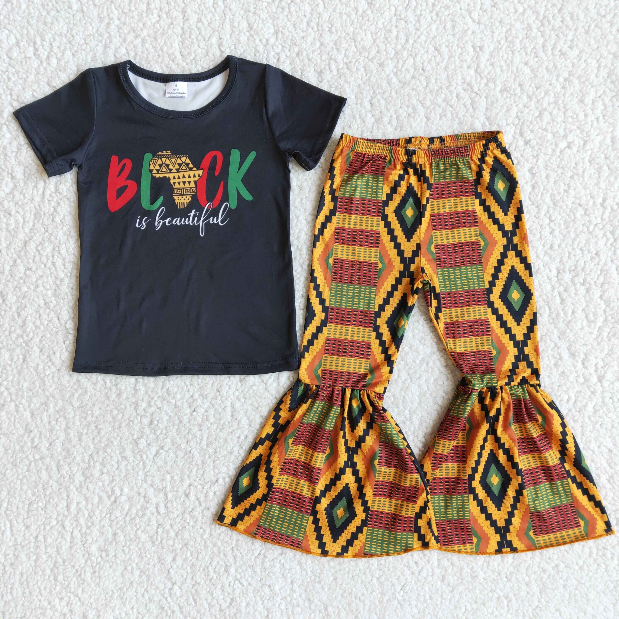 Baby Girls Black Short Sleeve and Bell Bottoms Pants Sets