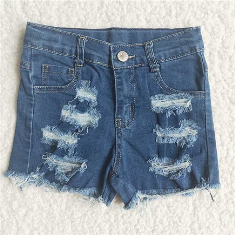 C11-8 Dark blue denim shorts with frayed pockets