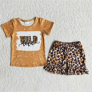 C12-2 WILD toue yellow top leopard shorts set