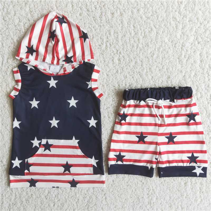 C14-23  Stars and Stripes Sleeveless Boys Hoodie