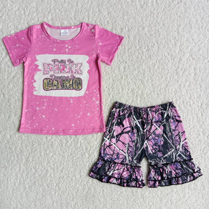 C16-17  Girls Pink Short Sleeve Shorts Set