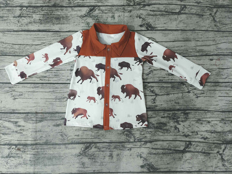 BT0200 Baby Boys Brown Cow White Long Sleeve Top