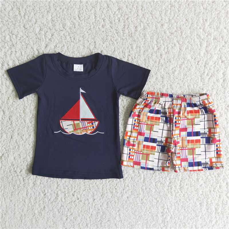 C8-10 Boys Sailing Blue Short Sleeve Heather Shorts