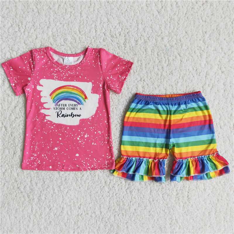 C9-3  Rainbow Girl Short Sleeve Shorts Set