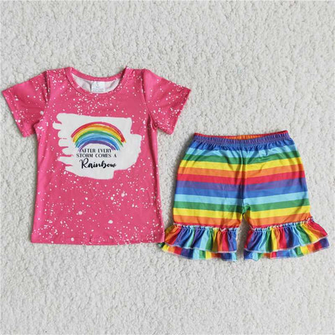C9-3  Rainbow Girl Short Sleeve Shorts Set