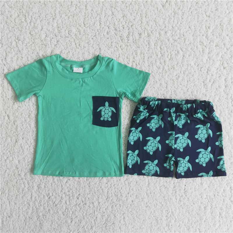 C9-4  Green Turtle Pocket Summer Boys Suit