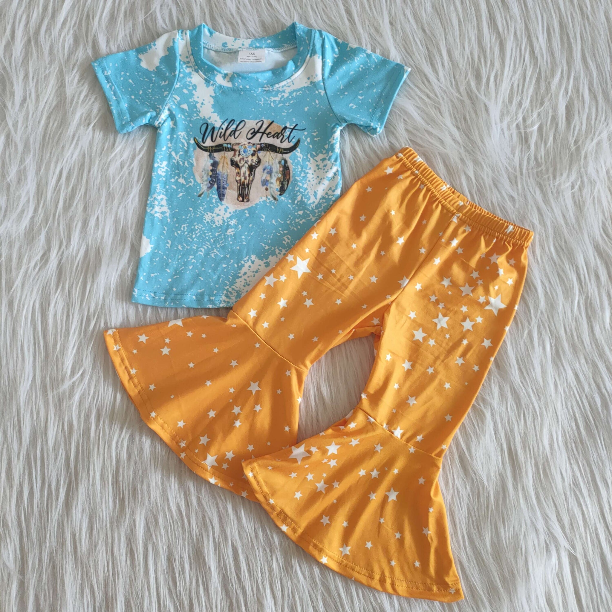 Baby Girls Wild Bull Short Sleeve and Bell Bottoms Pants Sets