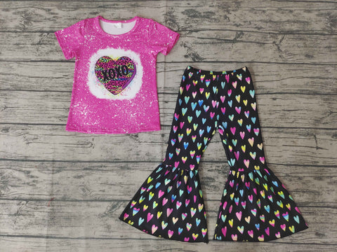 GSPO0379 kids Clothing Girls Valentine's Day love designer Short Sleeves Bell Bottom Pants
