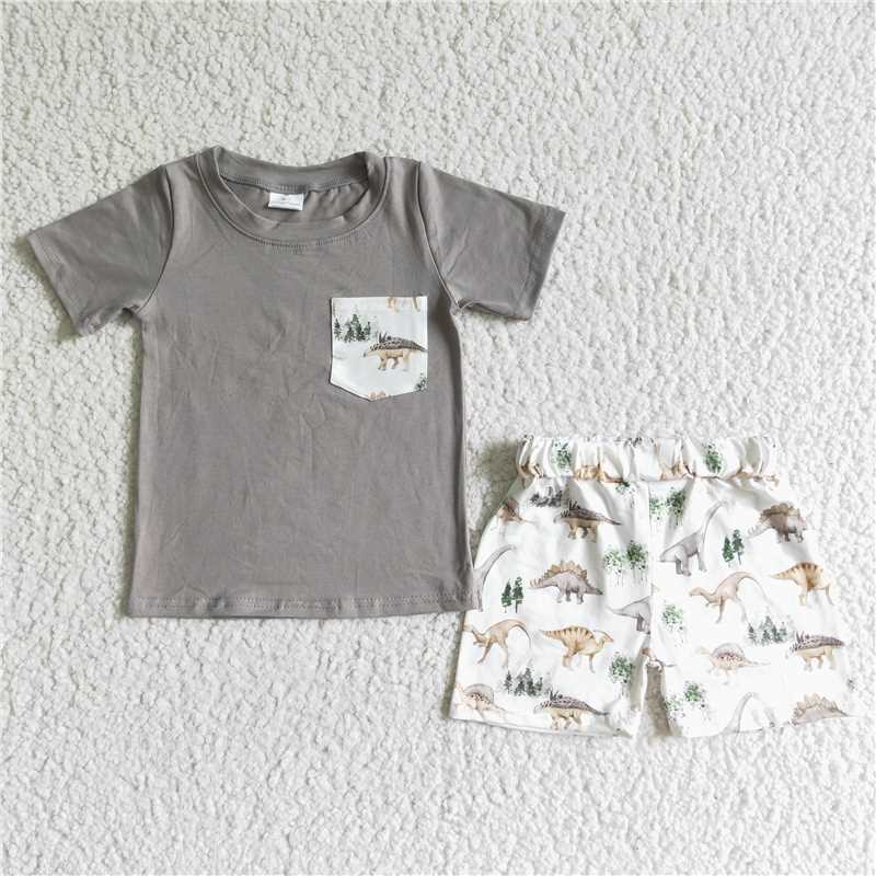 D11-12  Gray Dinosaur Pocket Boy Suit