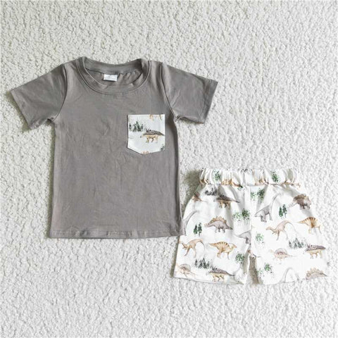 D11-12  Gray Dinosaur Pocket Boy Suit