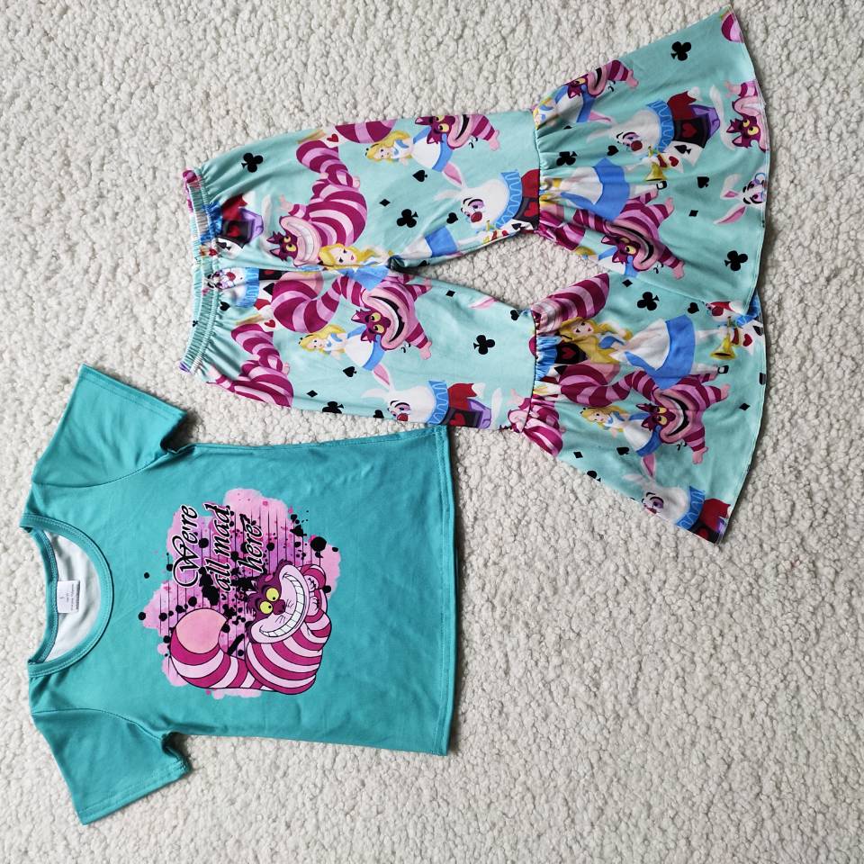 B0-2 Baby Girls Short Sleeve and Bell Bottoms Pants Sets