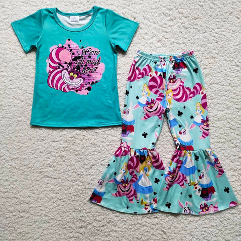 B0-2 Baby Girls Short Sleeve and Bell Bottoms Pants Sets