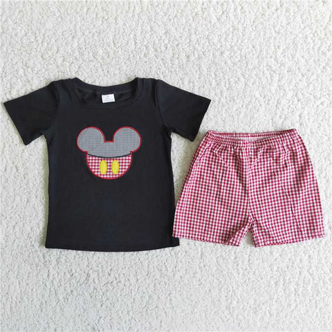 D5-15  boy cartoon thin red grid suit
