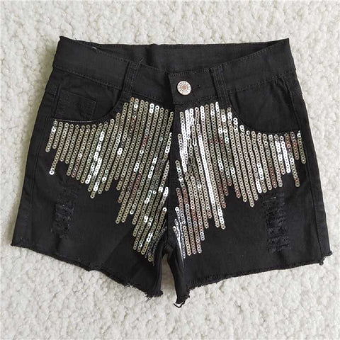 D8-4  Black Denim Sequin Shorts