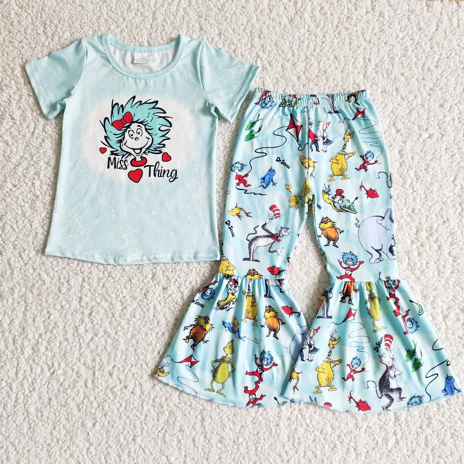 B3-25 Baby Girls Short Sleeve and Bell Bottoms Pants Sets