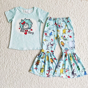 B3-25 Baby Girls Short Sleeve and Bell Bottoms Pants Sets