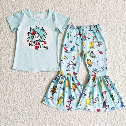 B3-25 Baby Girls Short Sleeve and Bell Bottoms Pants Sets