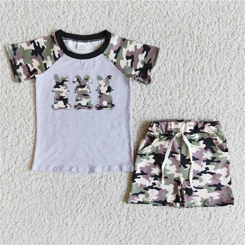 E5-14  Boys Rabbit Camouflage Short Sleeve Shorts Set