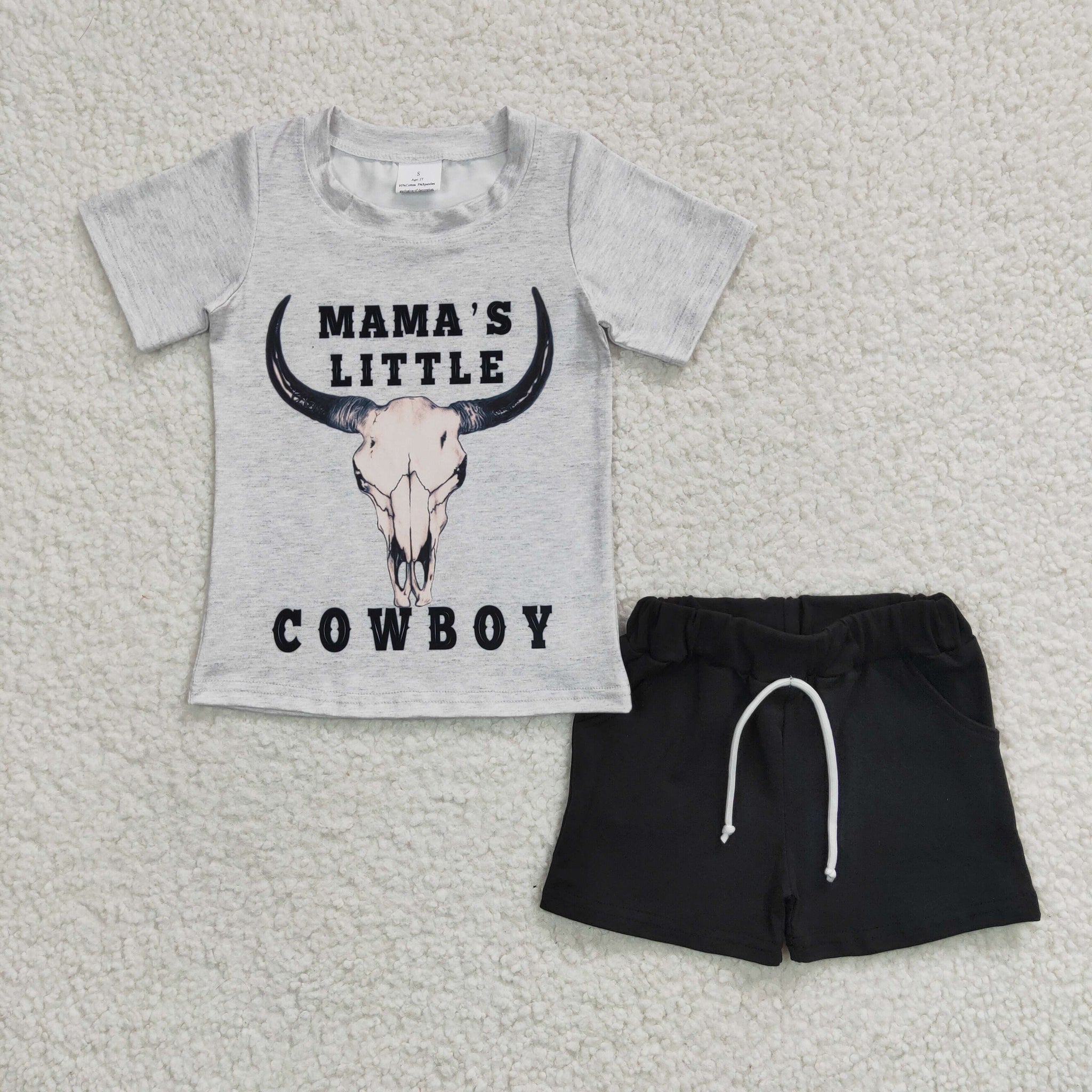 BSSO0192 Boys mamas little bull head short sleeve black shorts suit