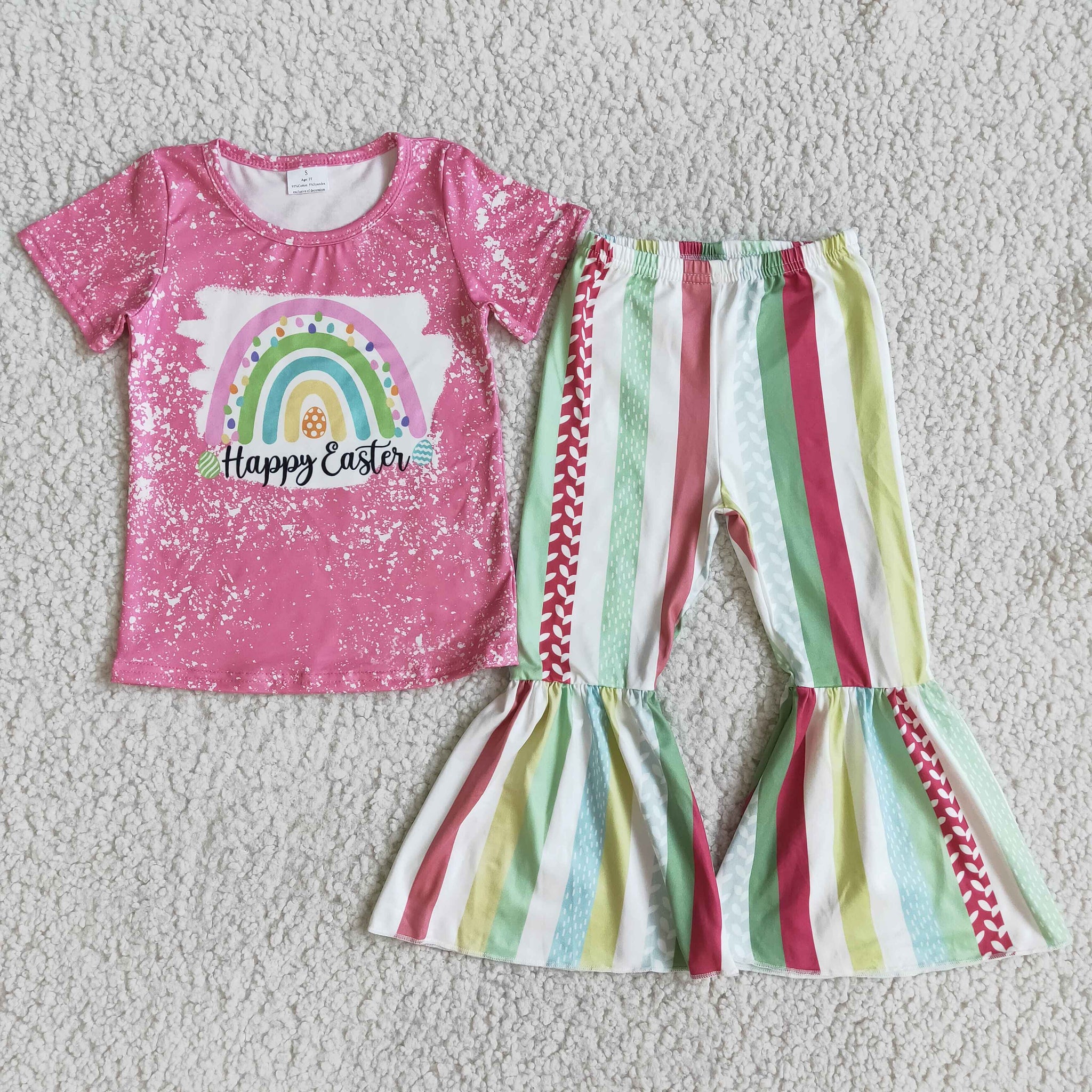 Happy Easter Western Style Designer Baby Girls Kids Short Sleeve and Bell Bottoms Sets