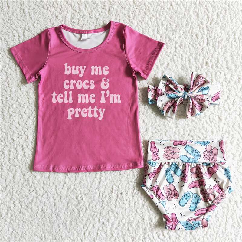 GBO0003  Girls Pink Short Sleeve Briefs Set