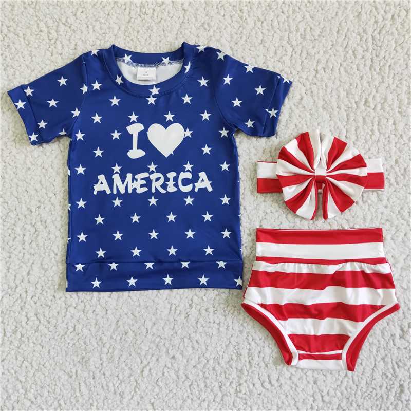 GBO0039  Girls AMERICAN National Day Brief Set