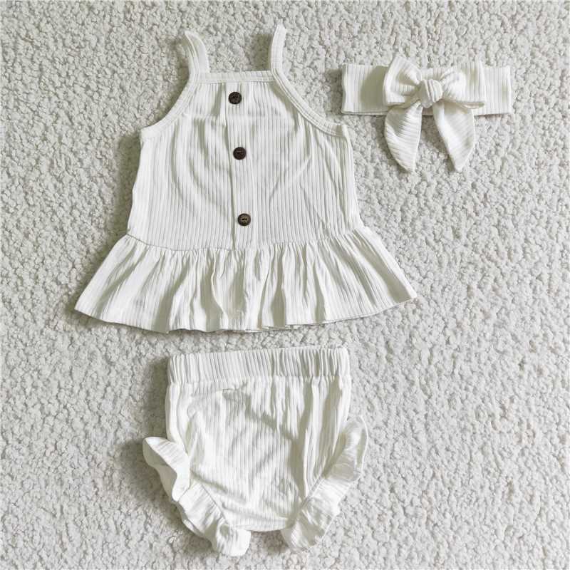 GBO0055   Girls White Suspender Button Briefs Set