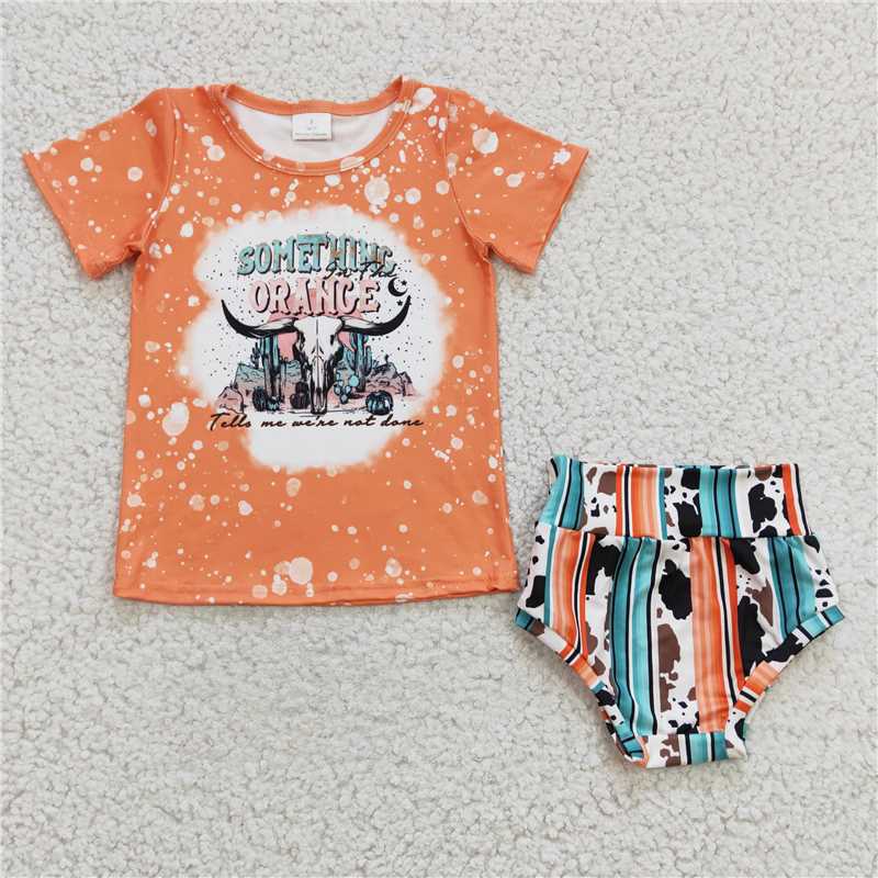 GBO0069  Buffalo Orange Short Sleeve Colorful Stripe Brief Set