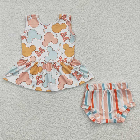 GBO0083   Girls Sleeveless Striped Brief Set