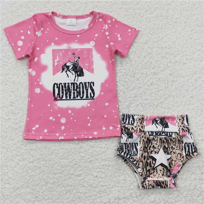 GBO0084  Girls Star Pink Short Sleeve Briefs Set