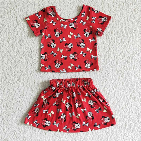GSD0038   Girls Red Cartoon Short Sleeve Skirt Set