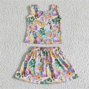 GSD0040   Girls cartoon princess vest skirt suit