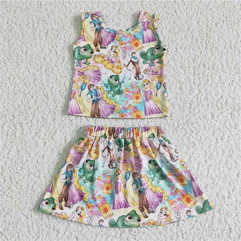 GSD0040   Girls cartoon princess vest skirt suit