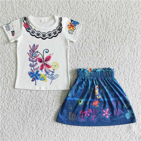 GSD0052   Girls Full House Embroidered Short Sleeve Skirt Set