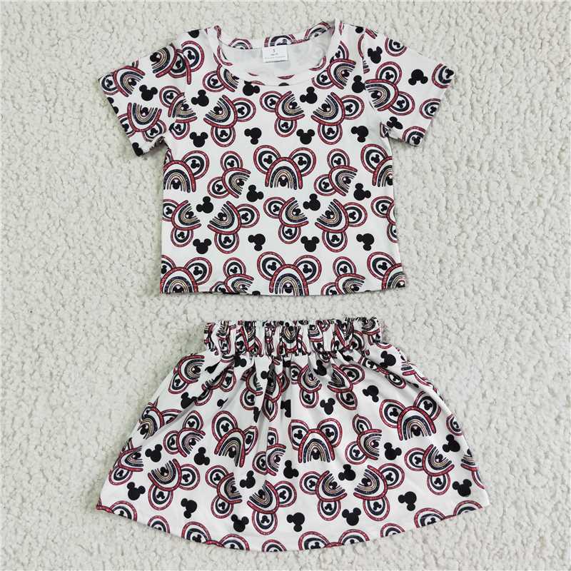GSD0091   Girls Cartoon Short Sleeve Skirt Set
