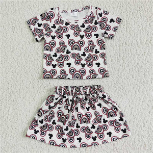 GSD0091   Girls Cartoon Short Sleeve Skirt Set