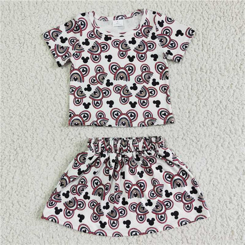 GSD0091   Girls Cartoon Short Sleeve Skirt Set