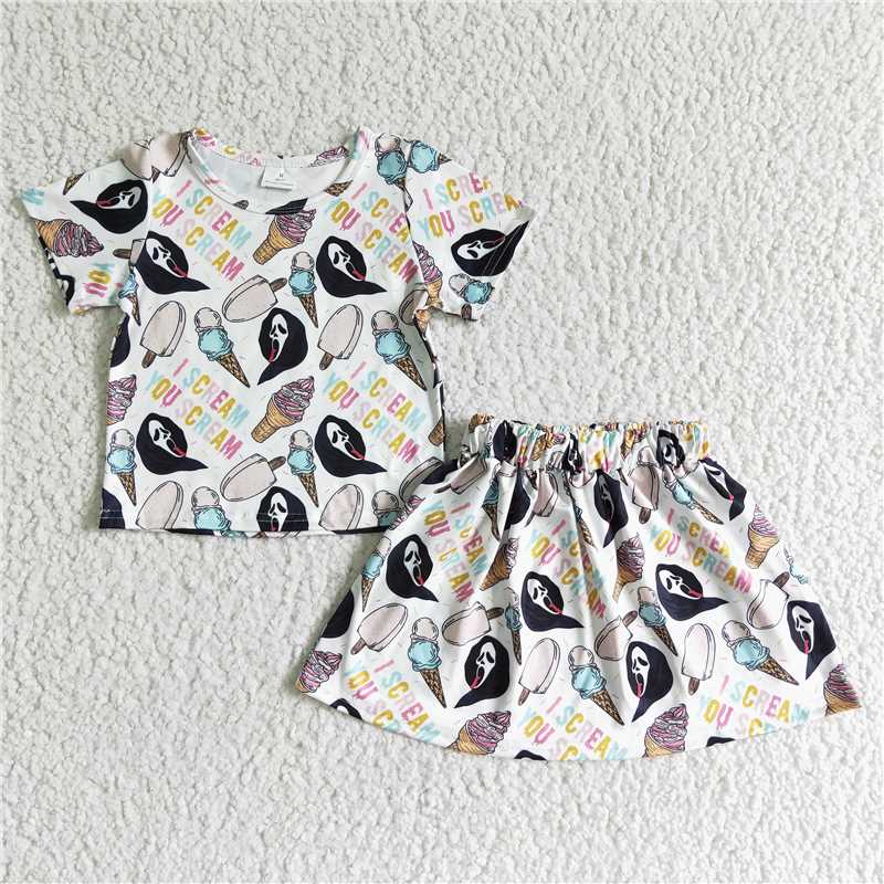 GSD0100   Halloween Ice Cream Short Sleeve Skirt Set