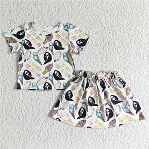 GSD0100   Halloween Ice Cream Short Sleeve Skirt Set