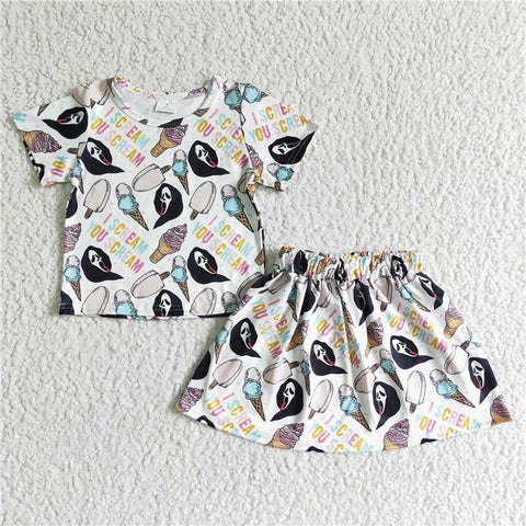 GSD0100   Halloween Ice Cream Short Sleeve Skirt Set
