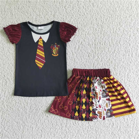 GSD0103  Halloween Cartoon Short Sleeve Skirt Set