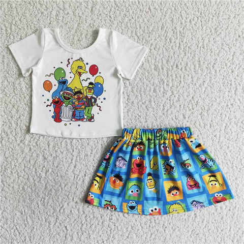 GSD0119   Sesame Street White Short Sleeve Skirt Set