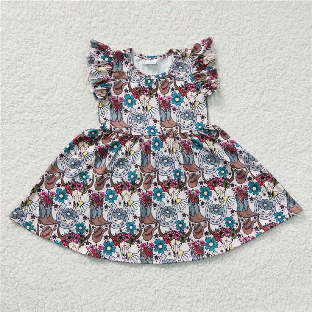 GSD0165  Girls boots flower hat fly sleeve dress