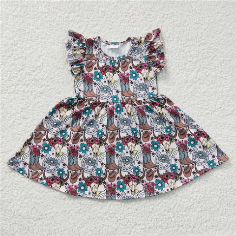 GSD0165  Girls boots flower hat fly sleeve dress