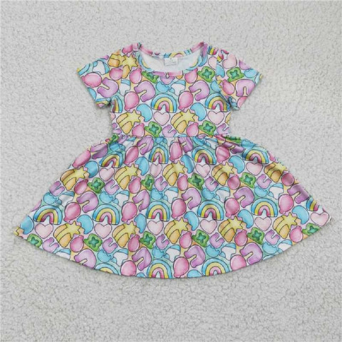GSD0171  Girls Rainbow Balloon Short Sleeve Dress